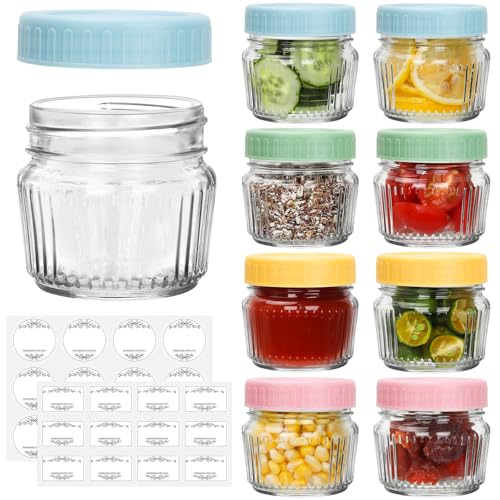 Glass Regular Mouth Mason Jars (Colorful Cover 4oz 8pack)