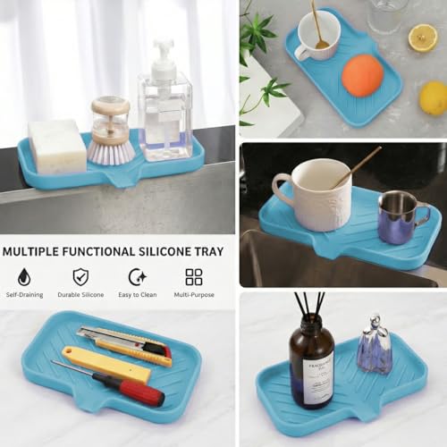 Silicone Soap Dish with Drain Spout (Light Blue / M(9.6"×5.3"))