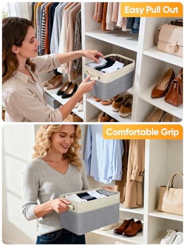 4 Pack Fabric Closet Storage Bins for Shelves (Grey / 4PCS/Medium-14x10x8.5)