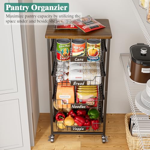 5 Tier Vegetable Fruit Basket Kitchen Storage Rolling Cart on Wheels with Pull (5 Tier / Black)