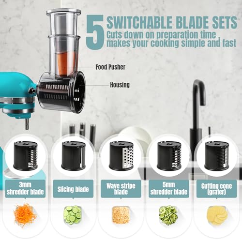 Stainless Steel Slicer Shredder Attachments for KitchenAid Stand Mixers (Slicer Shredder-5pcs)