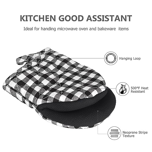 1 Pair Short Oven Mitts (Black and White Grid)