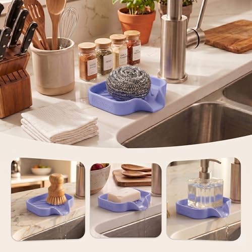 Silicone Soap Dish with Drain Spout (Light Purple / S(4.9"×3.2"))