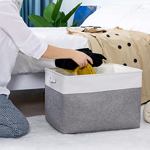 Storage Bins Baskets for Organizing (White&Grey / 3PCS/Extra Jumbo - 20.5Lx15.7Wx13.8H)