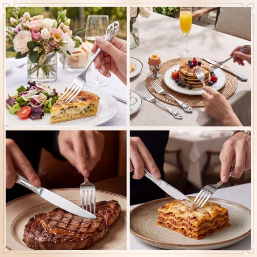 100 Pieces Retro Royal Stainless Steel Dinner Flatware Cutlery Set (8.98 Inches,8.07 Inches / Silver)