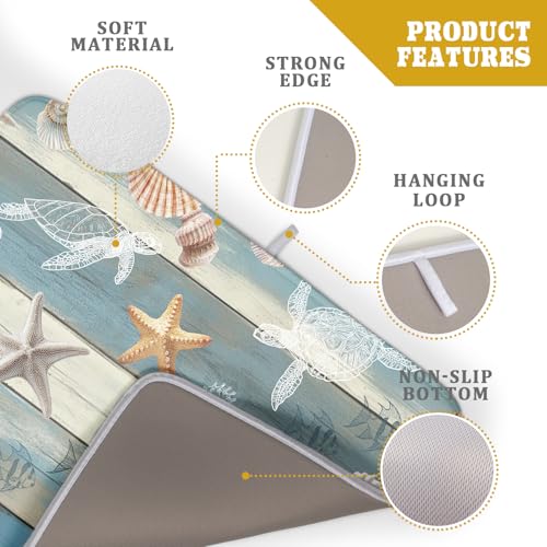 Coastal Starfish Dish Drying Mat Summer Sea Turtle Drainer Rack Mat Absorbent Microfiber Kitchen Countertop Protector Dishes Pad 18x24 inch (Starfish Turtle Wood / 24" x 24")