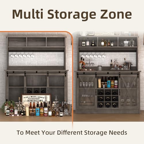 47" Farmhouse Coffee Bar with Storage Hutch & Wine Rack (48Inch / Grey)