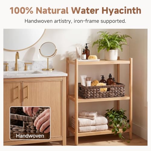 Large Wicker Storage Baskets for Shelves (Brown (Water Hyacinth) / 15¼"L x 11¾"W x 4¾"H)
