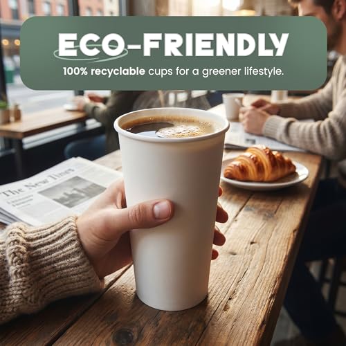 Paper Cups 20 oz 200 Pack for Coffee & Tea Made in USA (20oz - 200 Count)