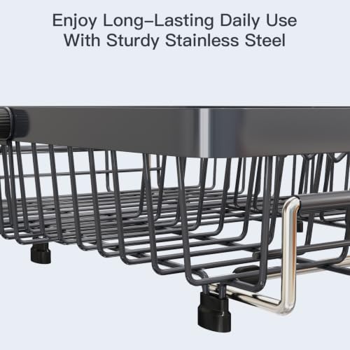 Grey Expandable Dish Drying Rack Over Sink with Extra Drying Mat (Gray / For 13"-30" W Sink with Mat)
