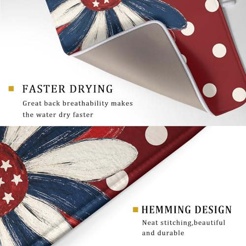 Patriotic Dish Drying Mat 18x24 In Red and Blue Daisy Microfiber Kitchen Draining Mat for Countertops (Patriotic Floral Red / 24" x 18")