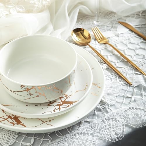 Porcelain 16 Piece Dinnerware set (16 Piece - Service for 4 / White & Gold)