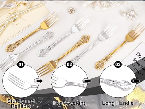 75PCS Silver Plastic Forks 8.1inch Vintage Baroque Forks for Party (75-Silver / Forks)