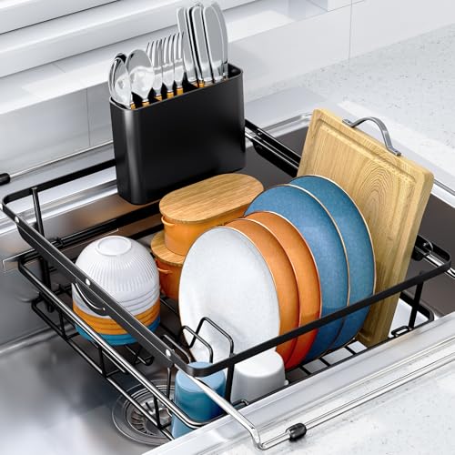 Dish Drying Rack in Sink with Utensil Holder (XLarge Size)
