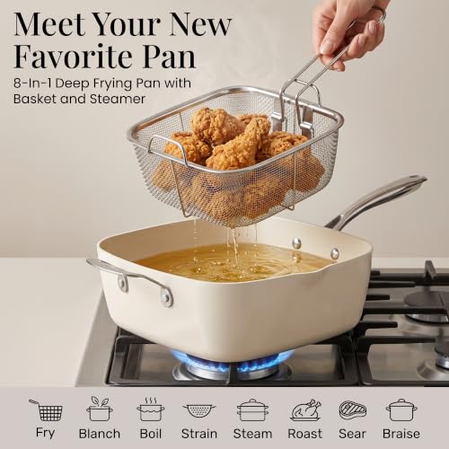 20 Pc Ceramic Cookware Set with Knives Set (Cream)