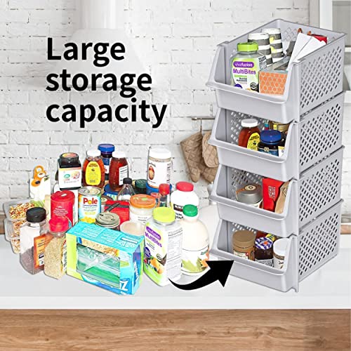 Stackable Storage Bins Open Front for Pantry Storage (4 Count)