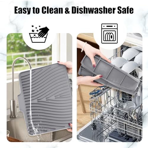 Silicone Dish Drying Mat for Kitchen Counter (Grey-2pcs / 16" x 12")