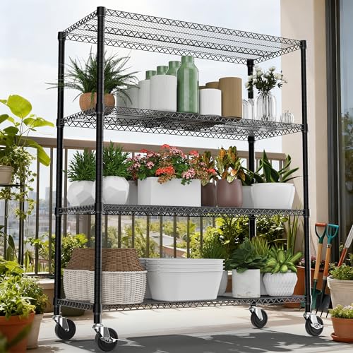 2640LBS 53.1" W 4 Tiers Shelf Steel Storage Shelves Shelving Unit Steel Organizer Wire Rack for Home (4 tier, 23.6" D x 53.1" W x 73.6" H / Black)