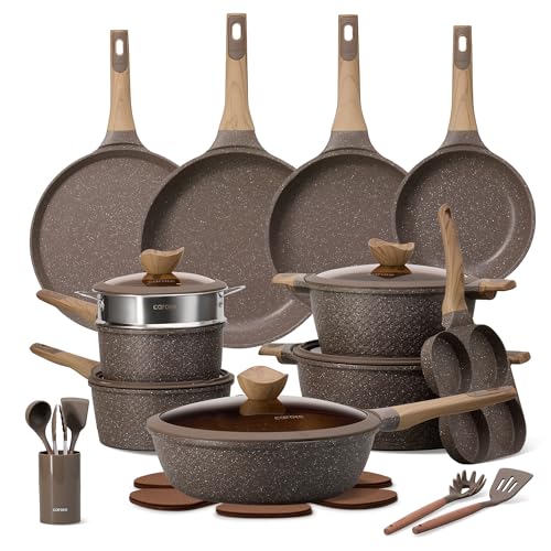 31pcs Pots and Pans Set (Dark Brown / 31 Piece)