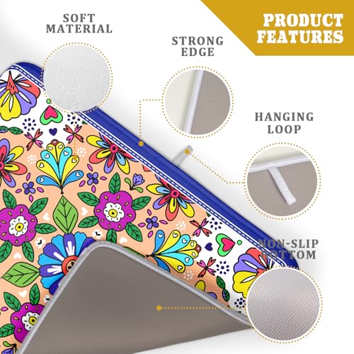 Mexican Talavera Dish Drying Mat Navy Blue Large Microfiber Dish Drain Pad for Kitchen Decor 18 x 24 In (Mexican Talavera Blue / 24" x 18")
