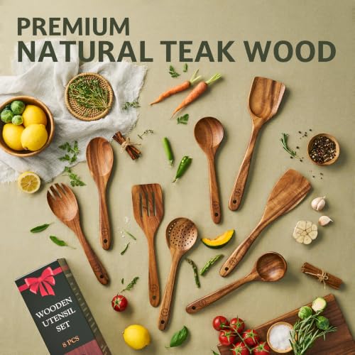 8 Piece Teak Wood Cooking Utensil Set (8 PCS Set)