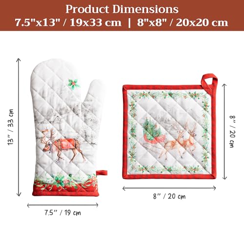 100% Cotton Oven Mitt & Pot Holder Set (114 - Christmas Tradition / 7.5" x 13" & 8" x 8" (Oven Mitt & Pot Holder))