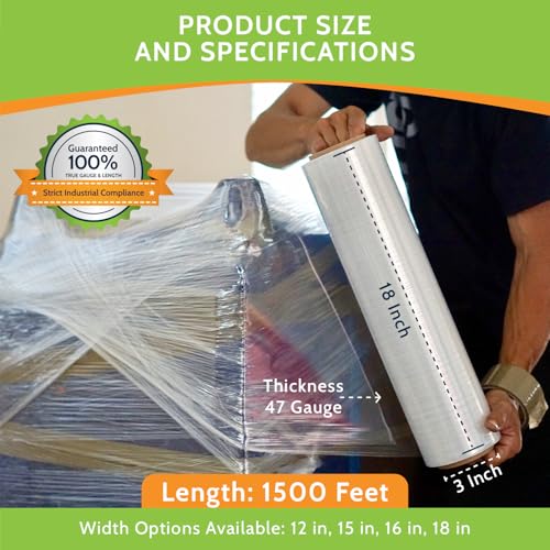 PSBM Stretch Wrap 18 Inch x 1500 Feet 80 GA EQ Heavy Duty Clear 4 Rolls (4 Count)