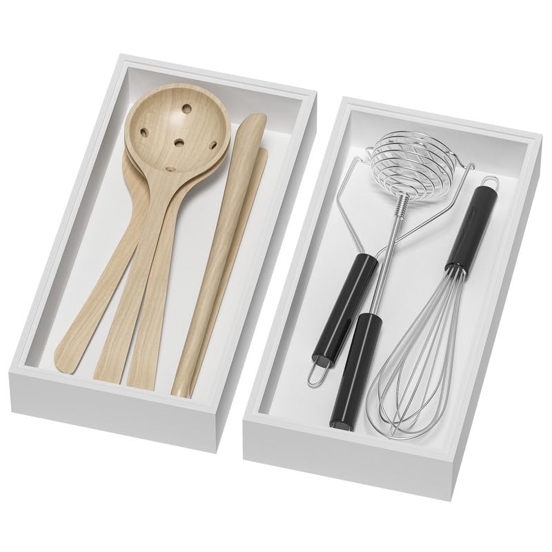Bamboo Kitchen Drawer Organizer (12 x 6 x 2 Inch / White)