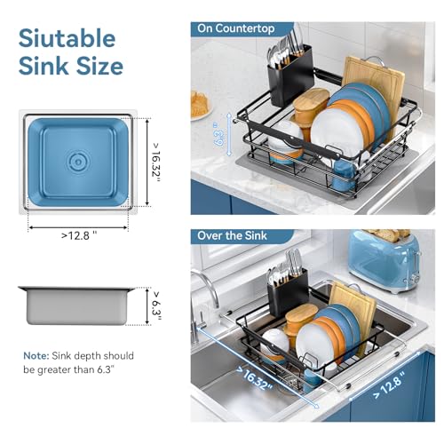 Dish Drying Rack in Sink with Utensil Holder (XLarge Size)