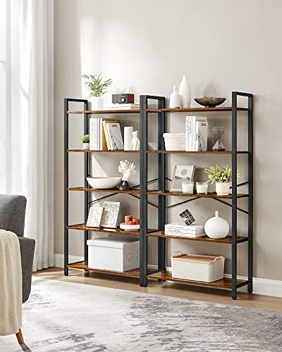 5 Tier Bookshelf (Rustic Brown + Ink Black / 5 Tiers (11.8"D x 26"W) / Without Back Panels)