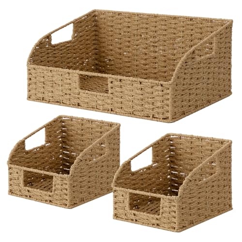 Paper Rope Shelf Baskets (Light Brown(Paper Rope) / 17"L x 11"W x 7½"H + 2x 7½"L x 9½"W x 6¾"H)