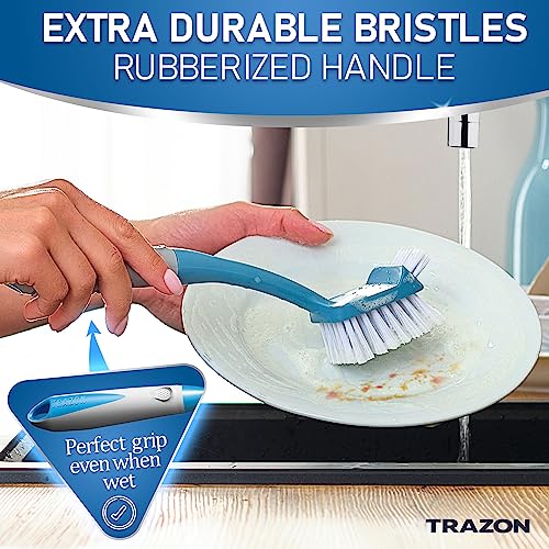 Dish Brush Set of 5 with Convenient Holder (Blue)
