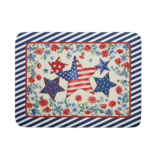 Patriotic Stars Dish Drying Mat for Kitchen Counter 4th of July Holiday Absorbent Reversible Microfiber Dish Pad Large (Patriotic Stars Blue / 24" x 18")