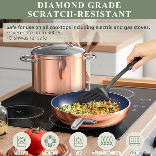 Healthy Duralon Blue Ceramic Nonstick Cookware Set (Metallic Rustic Copper / 12pc Cookware Set / Cookware Set)