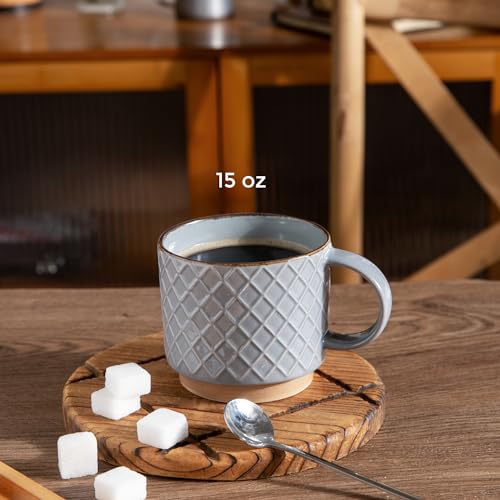 15 OZ Stackable Coffee Mugs Set of 4 (Gray / 15 Ounces)