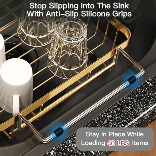 Gold Expandable Dish Drying Rack Over The Sink with Anti Slip Grip (Gold / For 13-30" W Sink)