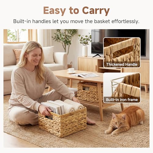 Wicker Baskets for Storage (Natural (Water Hyacinth) / 11½"L x 11½"W x 7"H + 9¾"L x 9¾"W x 6½"H)