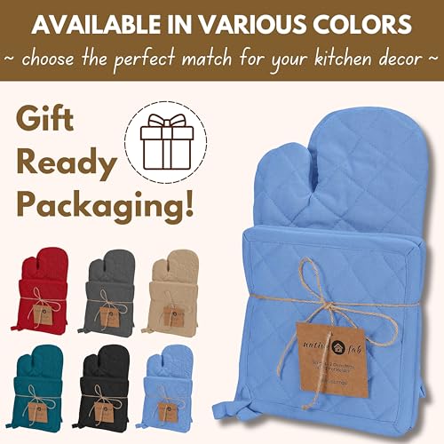 Pot Holders and Oven Mitts Sets for Kitchen Heat Resistant (Blue)