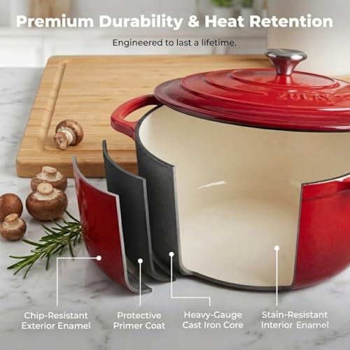 7.7 Quart Enameled Cast Iron Dutch Oven Pot with Lid (Ablaze Red / 7.7 Quart)