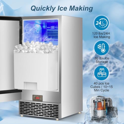 120 lbs High Output Commercial Ice Maker Undercounter Reversible Door