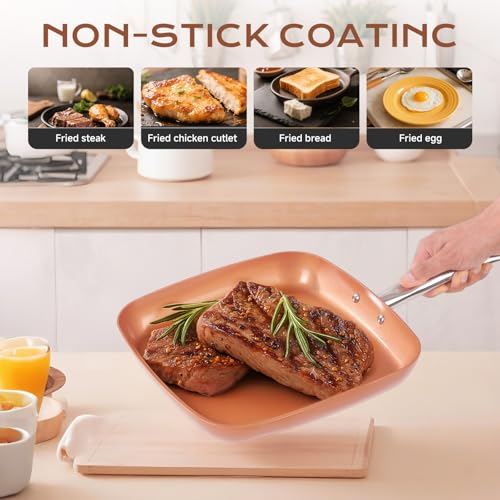 Non Stick Copper Square Frying Pan (12 Inch)