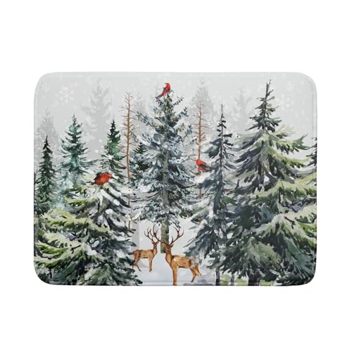 Pine Tree Dish Drying Mat for Kitchen Counter 18x24 Inch Forest Deer Absorbent Dishes Drainer Mats Reversible Microfiber Quick Dry Rack Pad (Pine Tree Deer / 18" x 24")