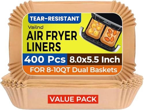 400Pcs 8x5.5 Inch Air Fryer Liners Disposable for Dual Basket Rectangular (400 Count)