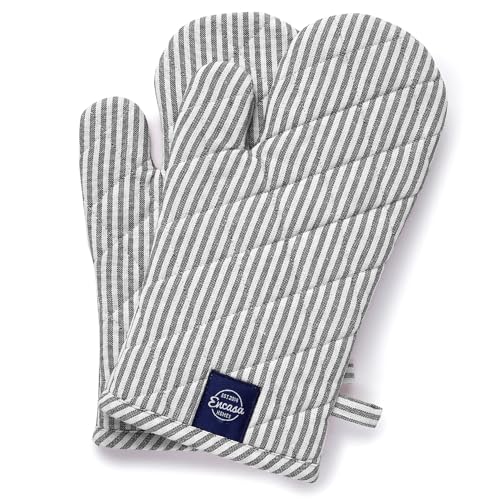 Oven Mitts Heat Resistant Kitchen Gloves (Oven Gloves / Ticking Black)
