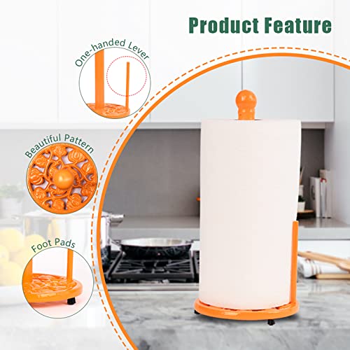 Orange Cast Iron Paper Towel Holder for Kitchen Countertop (Orange-pumpkin)