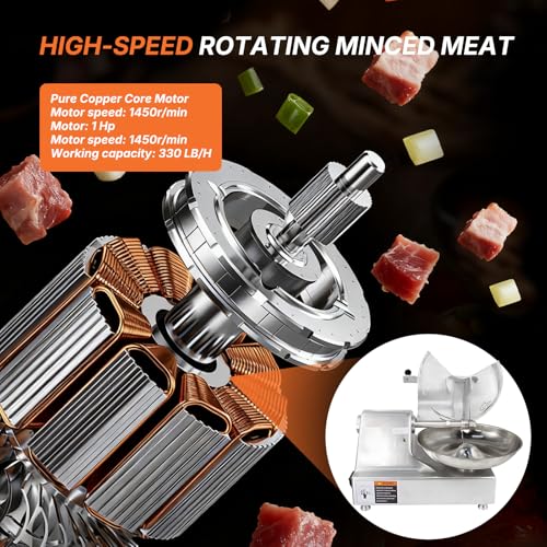 Hakka Commercial 10L Meat Bowl Cutter Mixer (10 L Stainless Steel)