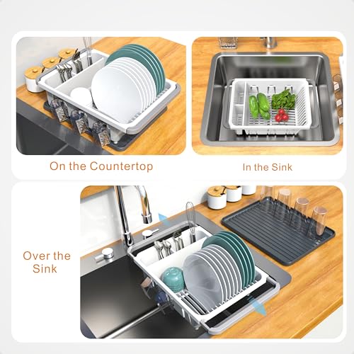 Dish drying rack expandable over the sink