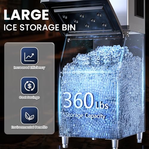 Commercial Ice Maker Machine 450lbs with 360lb Large Storage (450LBS/24H-Head and Bin)