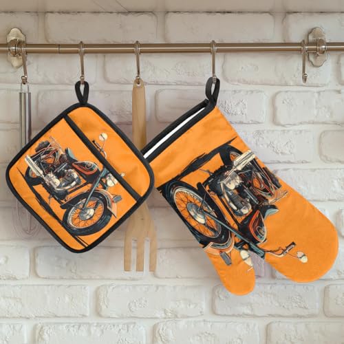 Motorcycle Theme Oven Mitts and Pot Holders Sets (2 Count)
