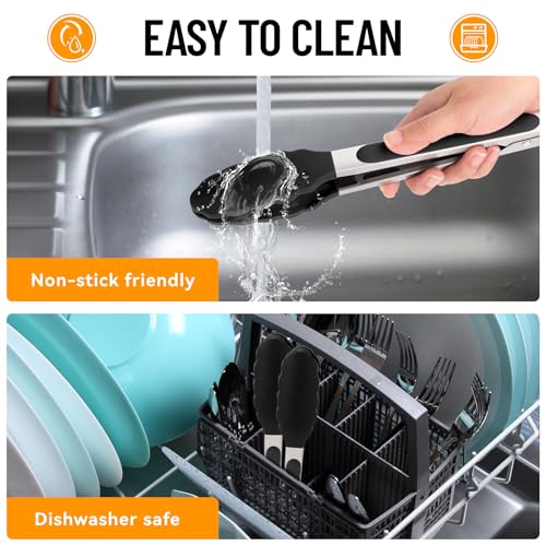 Silicone Kitchen Tongs for Cooking (Black)